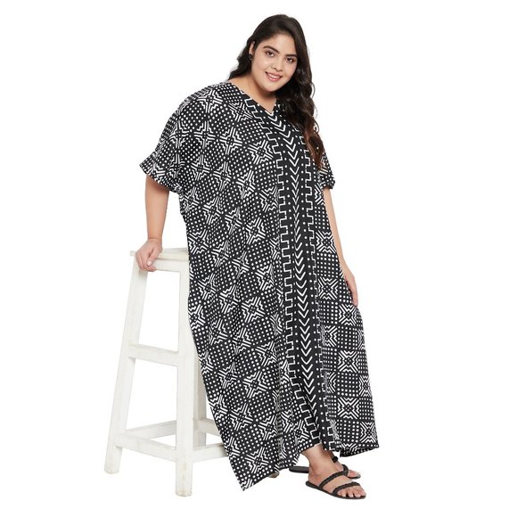 Plus Size Tribal Printed Black Polyester Kaftan Dress for Women by Gypsie Blu - Picture 9 of 10